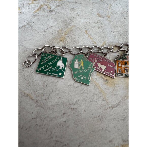 Sterling Silver Midwest States Travel Enamel Charm Bracelet - Picture 2 of 7